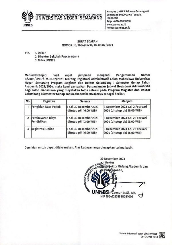 Perpanjangan Jadwal Registrasi Administratif Bagi Calon Mahasiswa Yang ...