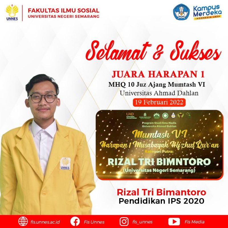 Rizal Juara Harapan 1 MHQ Tingkat Nasional – Faculty Of Social Sciences ...