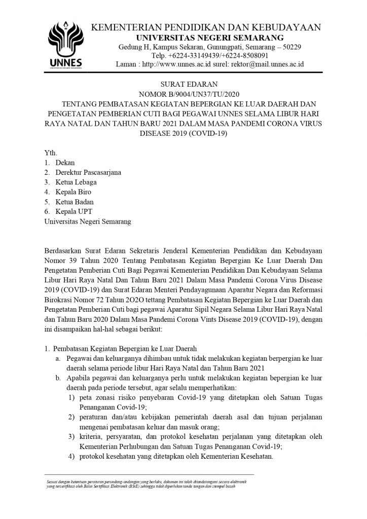 Surat Edaran Rektor Tentang Pembatasan Bepergian Hari Libur Dan Natal ...