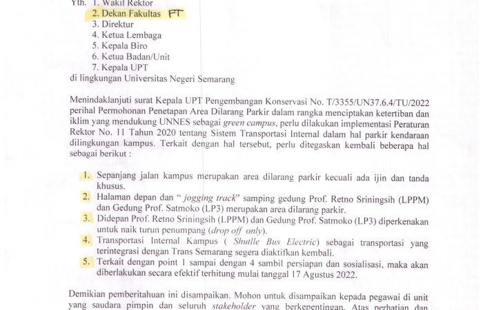 Penetapan Dilarang Parkir di Gedung LP3 dan LPPM UNNES