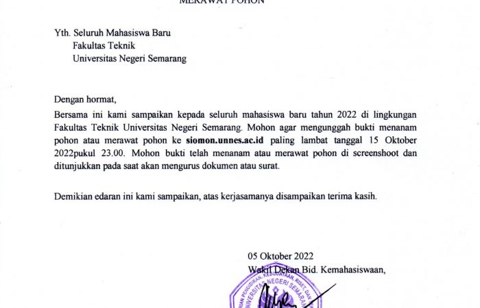 SE Tentang Kewajiban Untuk Mengunggah Bukti Menanam Atau Merawat Pohon