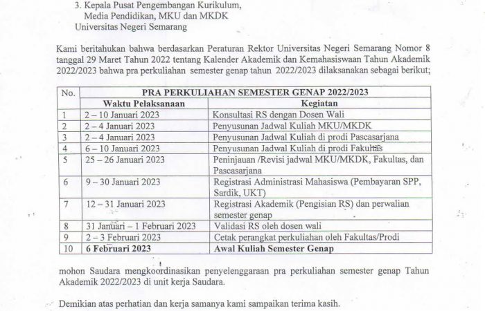 Pra Perkuliahan Semester Genap Tahun Akademik 2022/2023