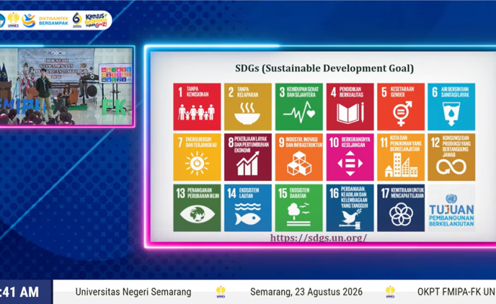 Sustainable Development Goals presentation displayed during OKPT 2026 at FMIPA UNNES.