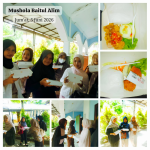 Kolase foto mahasiswa perempuan tersenyum sambil memegang kotak makanan berwarna putih, bersanding dengan foto detail isi kotak berupa nasi, ayam goreng, sayuran, dan sambal.