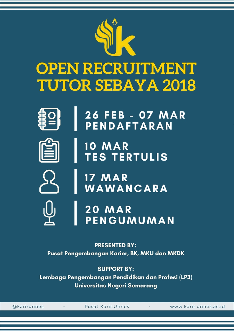 Open Recruitment Tutor Sebaya Pusat Karir, LP3 UNNES 2018