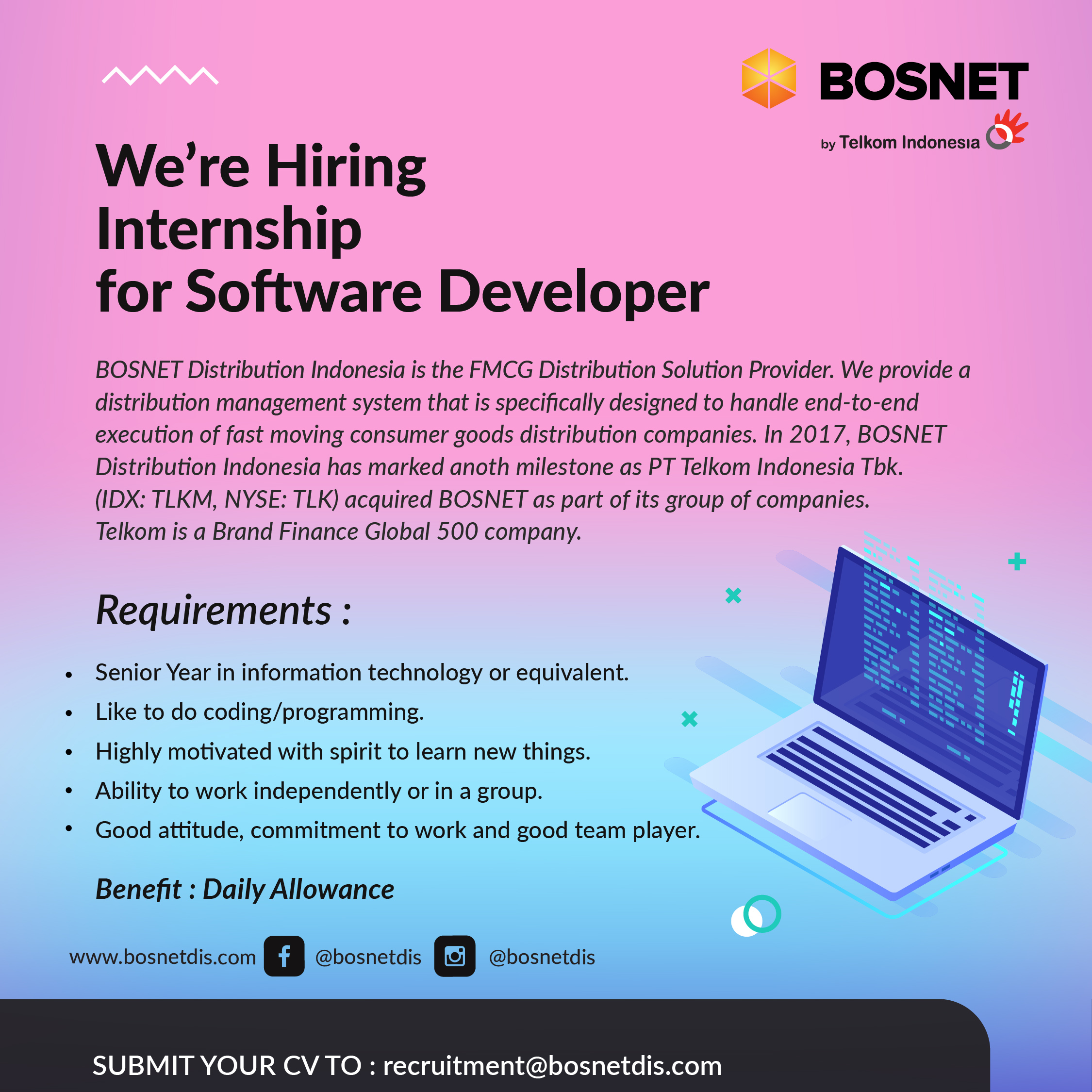 PT. Bosnet Distribution Indonesia (Telkom Group) Membutuhkan Software